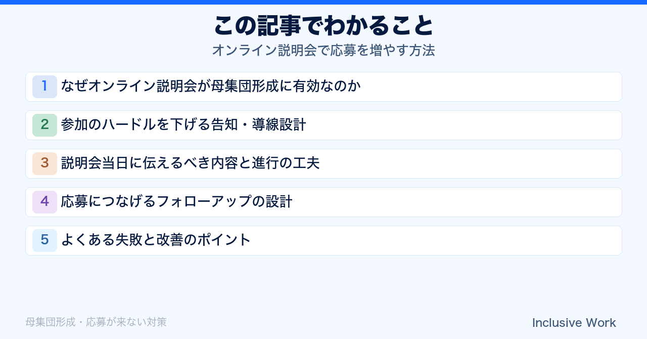 オンライン説明会で応募を増やす方法｜告知・導線設計・当日の伝え方・フォローアップ設計・よくある失敗まで解説の要点まとめ
