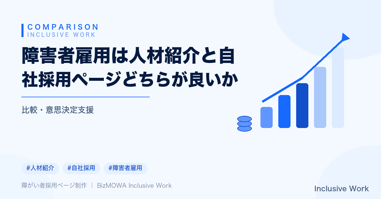障害者雇用は人材紹介と自社採用ページどちらが良いか｜費用相場・採用スピード・定着率の違いを徹底比較
