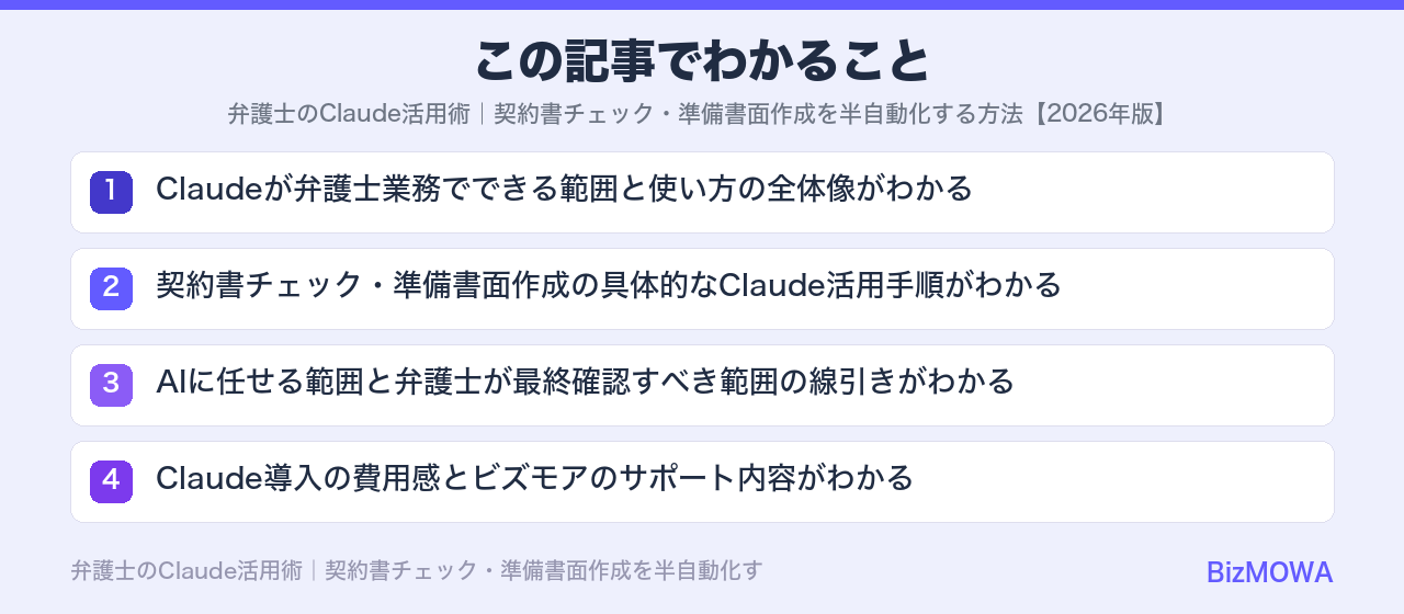 この記事でわかること：弁護士のClaude活用術｜契約書チェック・準備書面作成を半自動化する方法【20
