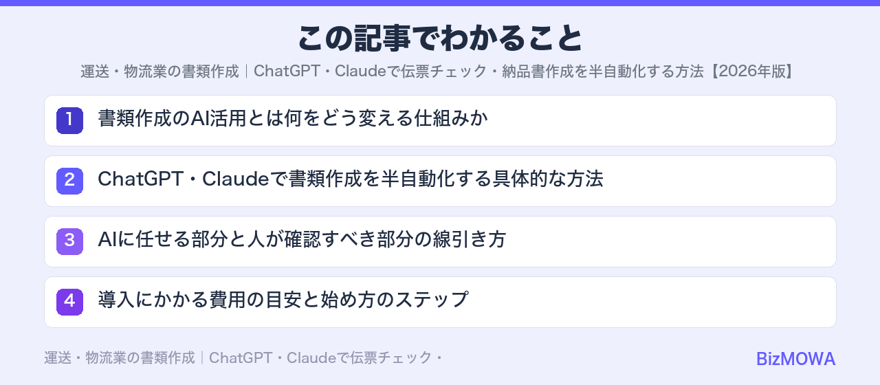 この記事でわかること：運送・物流業の書類作成｜ChatGPT・Claudeで伝票チェック・納品書作成を