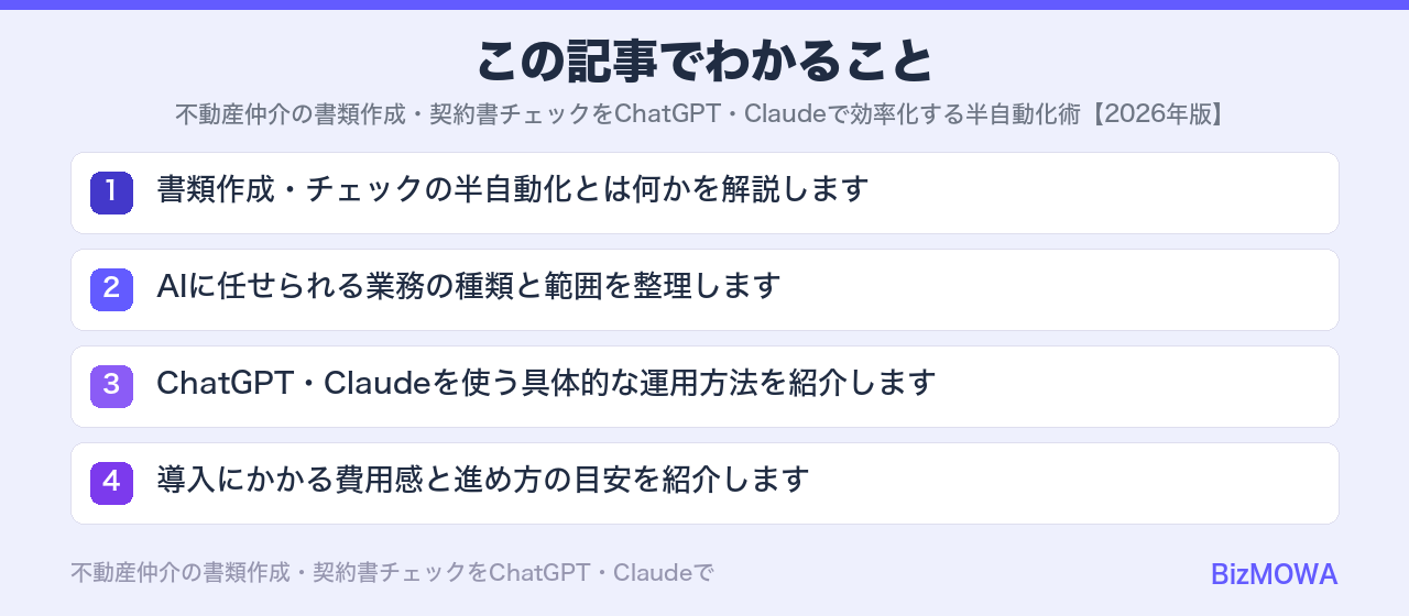 この記事でわかること：不動産仲介の書類作成・契約書チェックをChatGPT・Claudeで効率化する半