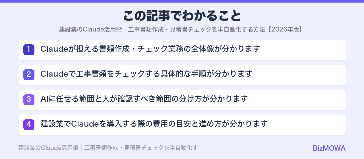 この記事でわかること：建設業のClaude活用術｜工事書類作成・見積書チェックを半自動化する方法【20