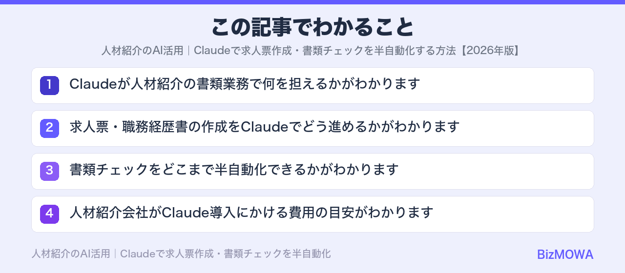 この記事でわかること：人材紹介のAI活用｜Claudeで求人票作成・書類チェックを半自動化する方法【2