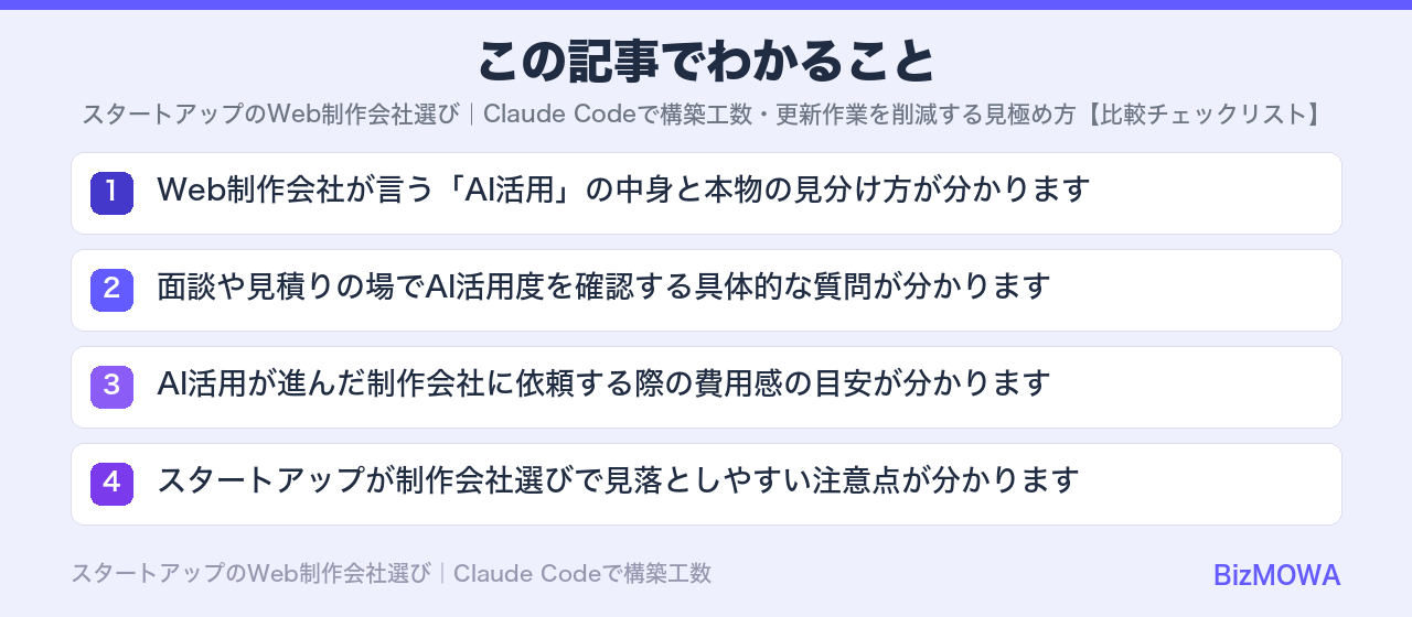この記事でわかること：スタートアップのWeb制作会社選び｜Claude Codeで構築工数・更新作業を