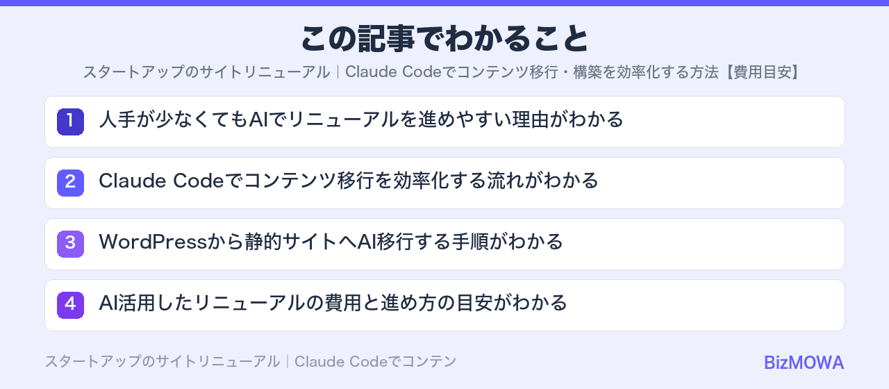 この記事でわかること：スタートアップのサイトリニューアル｜Claude Codeでコンテンツ移行・構築