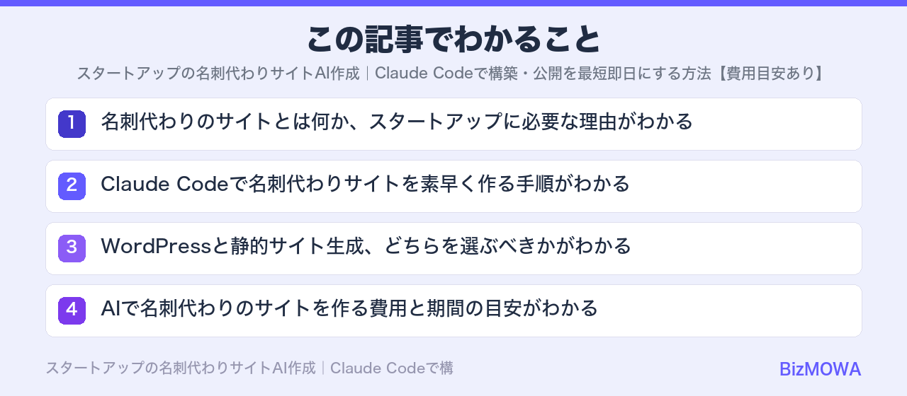 この記事でわかること：スタートアップの名刺代わりサイトAI作成｜Claude Codeで構築・公開を最