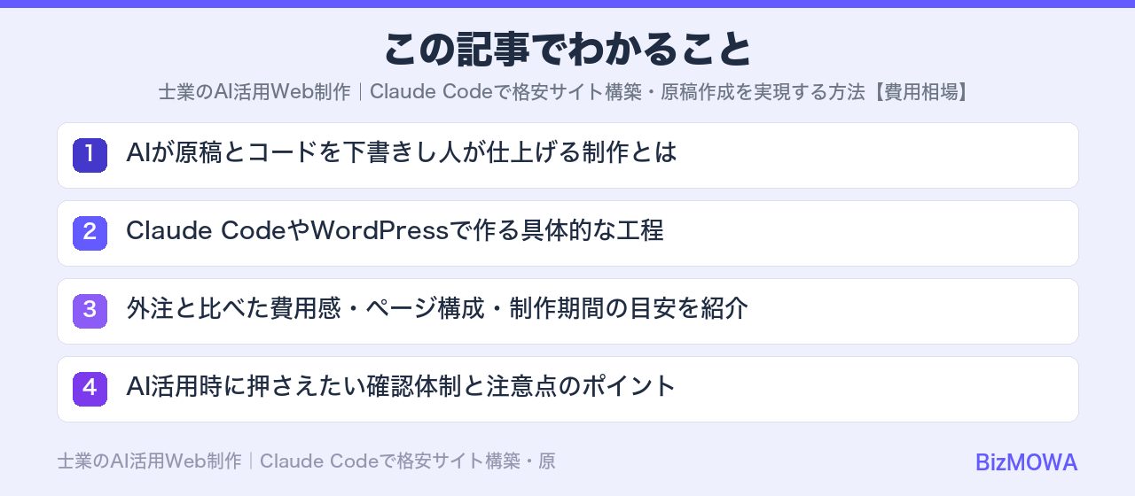 この記事でわかること：士業のAI活用Web制作｜Claude Codeで格安サイト構築・原稿作成を実現