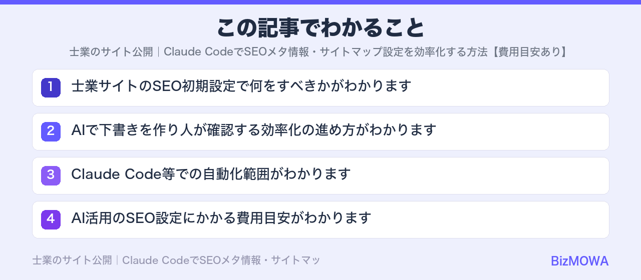 この記事でわかること：士業のサイト公開｜Claude CodeでSEOメタ情報・サイトマップ設定を効率